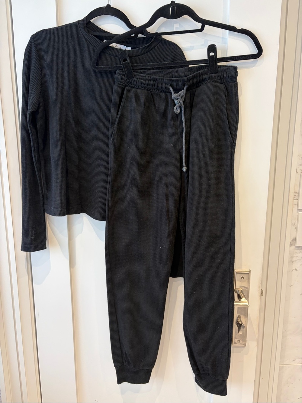 Women's Black waffle Jogger Pants and Top set